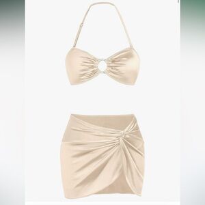 Women 3 Piece Bikini Sets champagne gold Bathing Suit